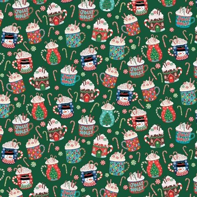Hot Cocoa Mugs-Christmas Miniatures-All Over-P&B Textiles-BTY