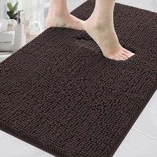 Chenille Bath Rug Absorbent Bathroom Mat NonSlip PVC 23x14 Inch Coffee