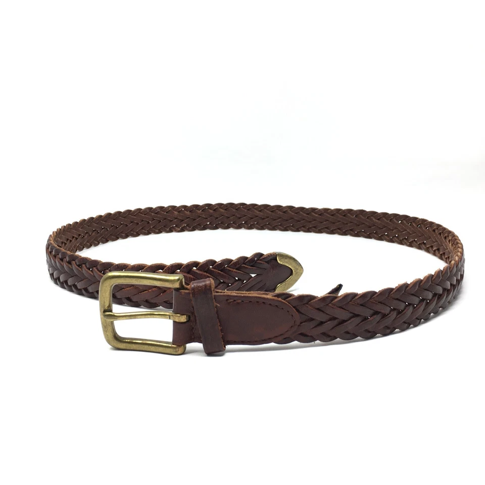 Cinturón Trafalgar Para Hombre Talla 34 Marrón Tejido Cuero De Colección Hecho en EE. UU. Hebilla de Latón Foto 3 de 4