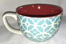 Dowan Over Sized Coffee Mug ~ Soup Mug With Handle  White Blue Red