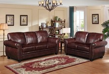 Brown Leather 3 Seater + 2 Seater Sofa Suite - HIGHBURY