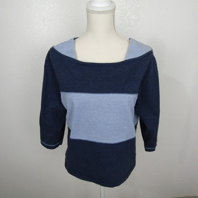Bechamel Shirt Top Blouse Pullover Square Neck Womens L Blue Cotton