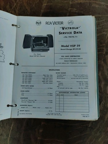 RCA Victor Service Data Manuals 1965 - Tape Recorders, Radios, Record Players + - Picture 2 of 8