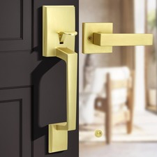 Gold Front Door Handle Set with Passage Lever, Deadbolt Not Included, Exterio...