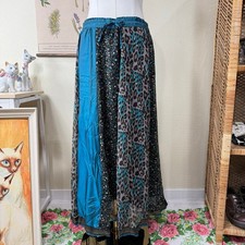 Vintage 90s Y2k Floral Leopard Patchwork Maxi Skirt Hippie Boho Fairy Grunge M
