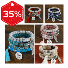 4Pcs Set Boho Tassel Crystal Love You Natural Stone Women Bangle Beaded Bracelet