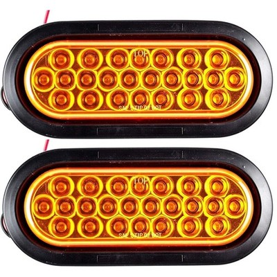 Qty 2 - 6'' Oval 24 LED Recessed Amber Strobe Light + Grommet Waterproof DOT/SAE