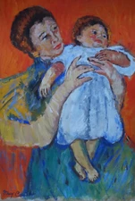 Rare fine unique American portrait painting, signed Mary Cassatt, w COA