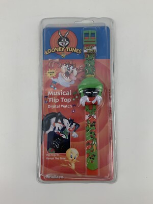 Vintage 1998 Armitron Looney Tunes Marvin The Martian Musical Flip Top Watch 