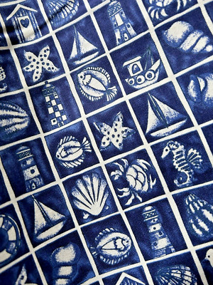 2003 Timeless Treasures quilt fabric BLUE white NAUTICAL 2 yds Beacon C5309