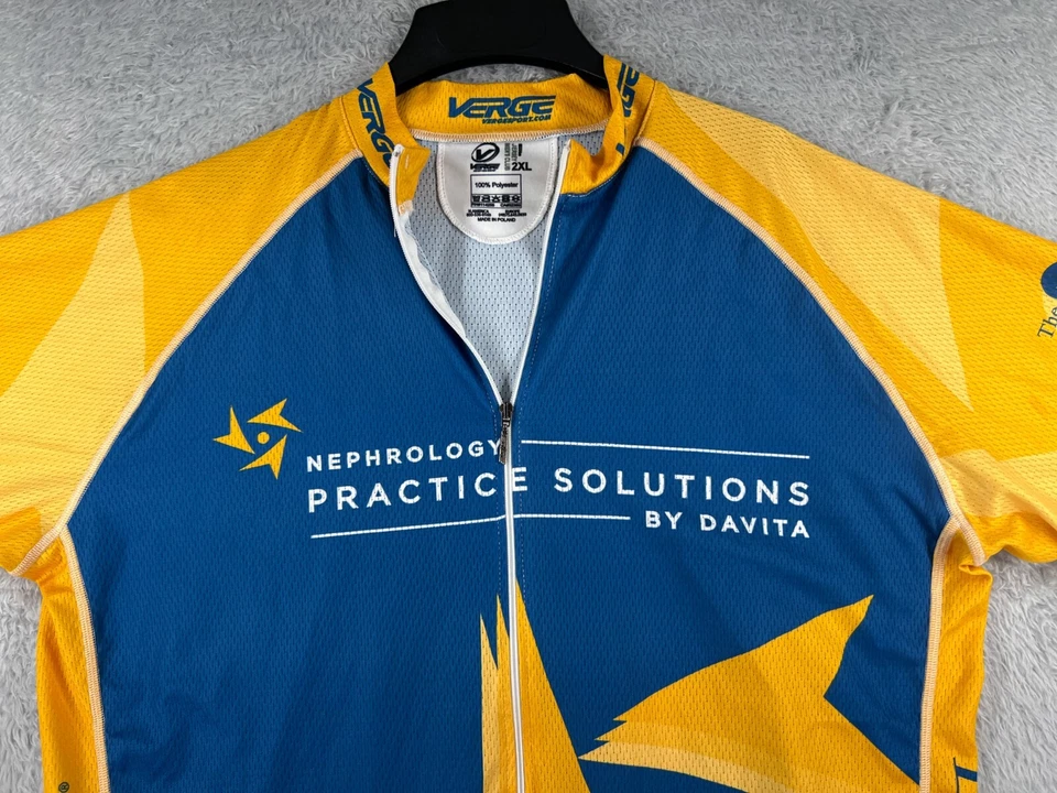 Verge Cycling Jersey Adult 2XL XXL Blue Yellow Full Zip Short Sleeve Polyester - Image 4 of 4