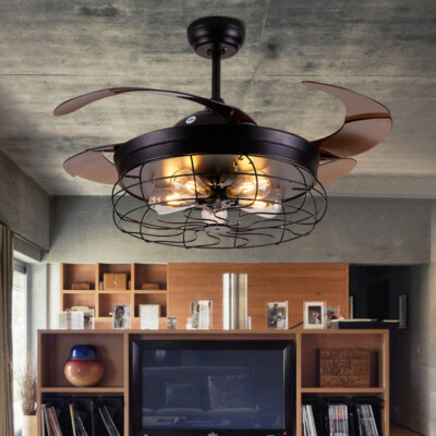 42 Retractable Ceiling Fans Light W Remote Led Chandelier Kit Black 42 Retractable Ceiling Fans Light W, Black Ceiling Fan With Chandelier Light Kit