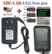 Tested 15V 1.5A AC Adapter DC Power Supply Charger Cord 5.5x2.1mm with 3 DC Plug
