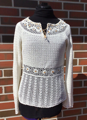 COMMA Pullover Oberteil Gr. 36 Creme Weiß Häkelpullover Häkel Pulli Damen TOP
