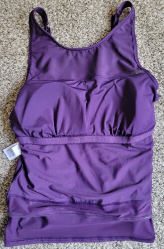 Damen lila 14 Schwimmen Top hochgeschlossen Netz gepolstert BH Lands' End bescheiden S615 - Bild 6 von 8