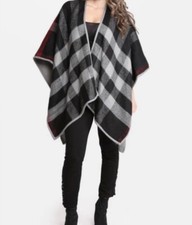 Women Black/Red/Gray Shawl Wrap Fall Winter Open Front Poncho Cape Cardigan