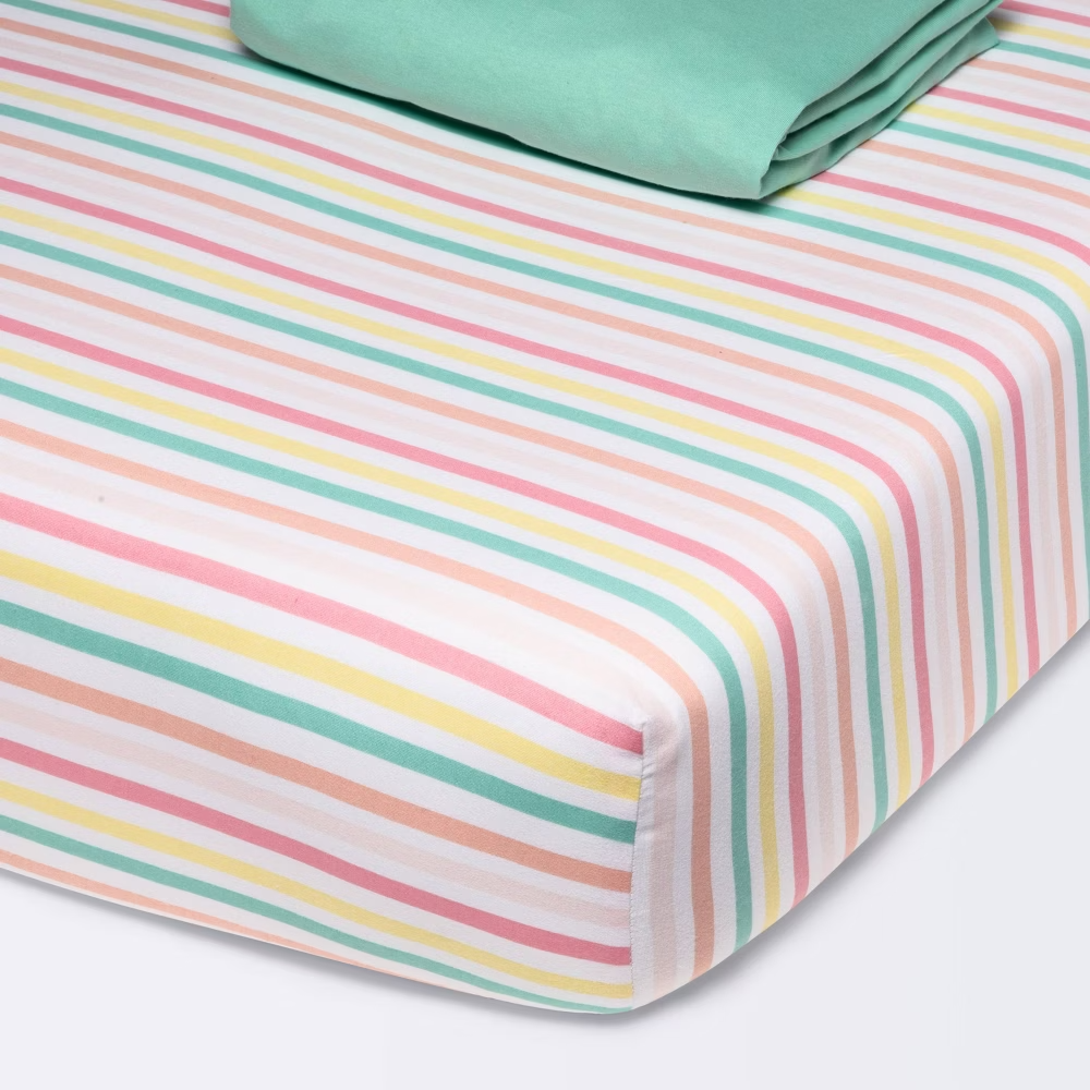 Fitted Jersey Crib Sheet Stripe - Cloud Island - Green - 2pk