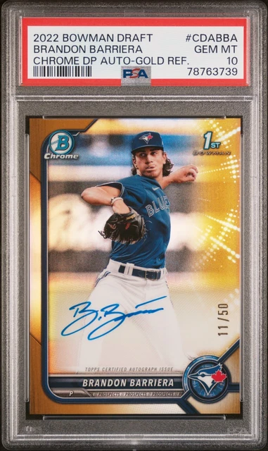 2022 Bowman Draft Chrome Brandon Barriera /50 True Gold Refractor Auto PSA 10
