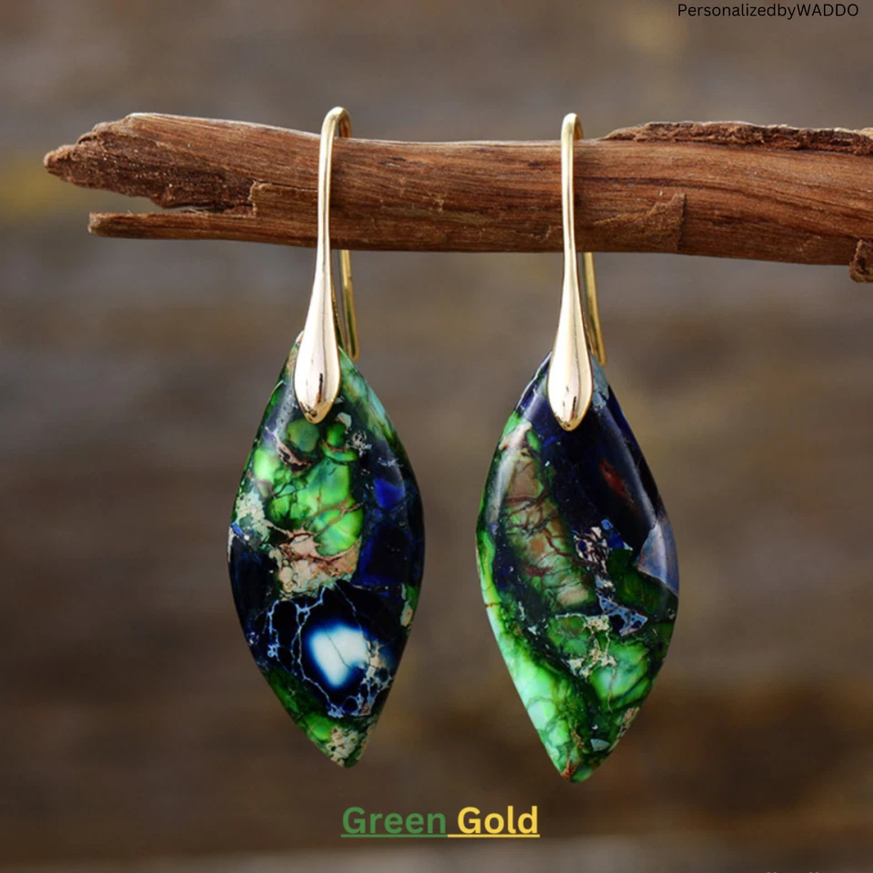 Pendientes colgantes de piedras preciosas naturales con sedimentos marinos de jaspe Foto 3 de 4