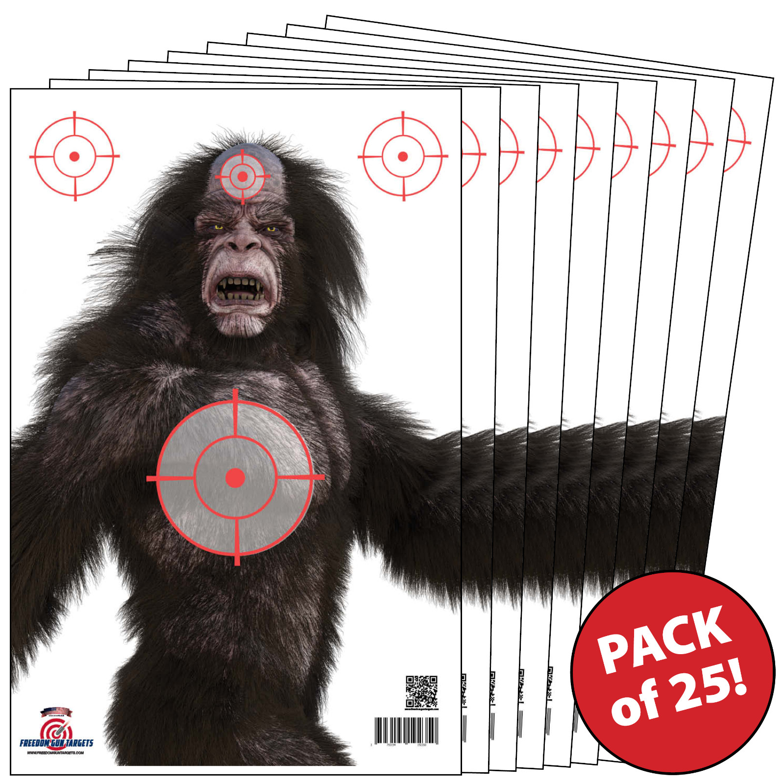 25 Paper Shooting Targets Gun Range Pistol Rifle BB Gun 3D Angry Sasquatch 12x18