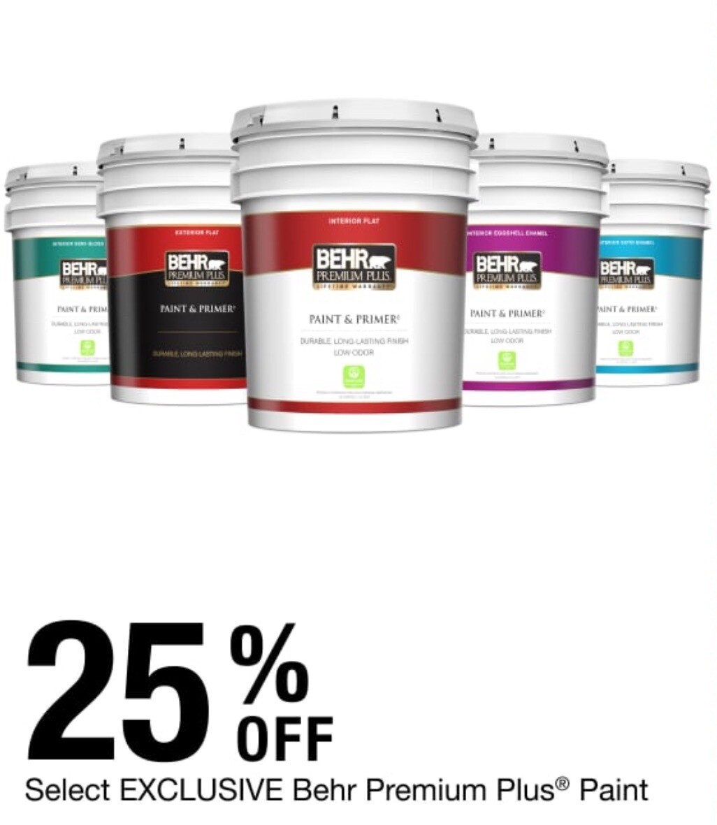 Home Depot Coupon 25 Off Premium Plus Behr Paint 5 Gallon In Store