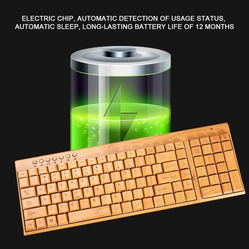 Keyboard Bamboo Mouse Wireless Wooden Combo Set Natural Devices Environment U1N - Afbeelding 5 van 18