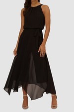 Adrianna Papell Women's Black Jersey Chiffon-Overlay Jumpsuit Size 6