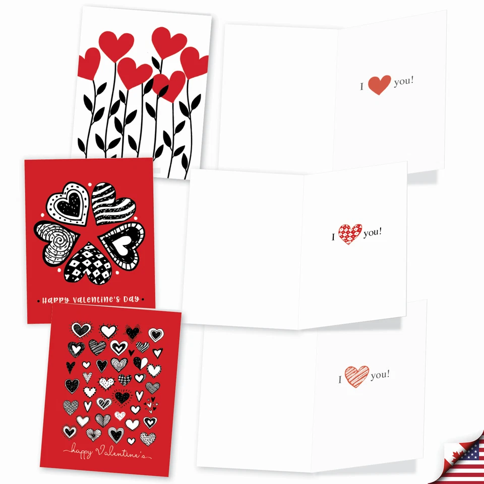20 открыток на День святого Валентина (10 дизайнов, 2 Ea) - черные, красные, белые AM9190VDG-B2x10 - Изображение 4 из 4