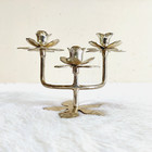 Vintage Beau Fleur Forme Argent Laiton Poli Bougie Socle Décoratifs 207