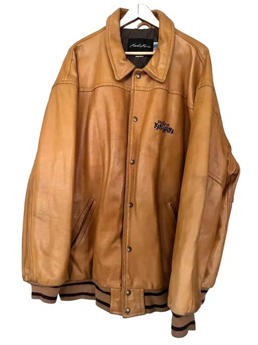 Vintage 90's The Art of Karl Kani leather varsity wheat OG hip hop jacket 4XL - Picture 2 of 10