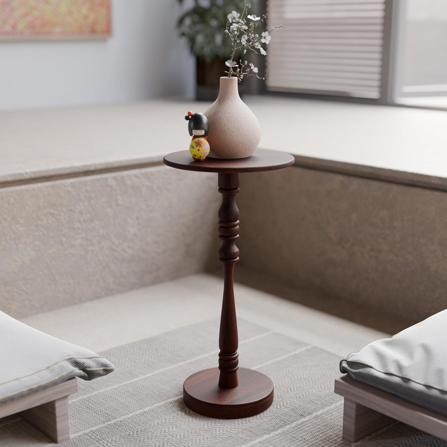 Stambha 24 Inch Solid Wood Round Accent Drink Table for Living Room