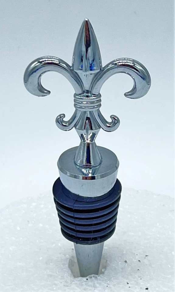 Fleur-de-Lis Elegante Sellador Tapón Corcho Botella Cromo 4.5" Foto 2 de 4
