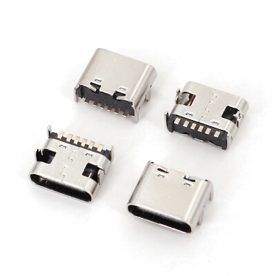 10Pcs USB 3.1 Type C Female 6-Pin 4Legs SMT Simple PCB Charging Socket Connector