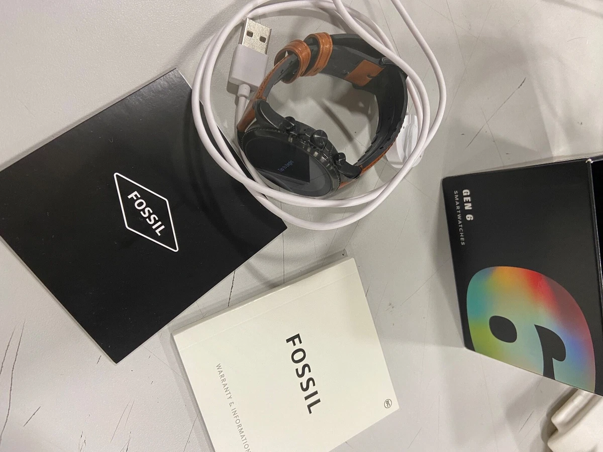 Fossil Gen 6 44mm Black Stainless Steel Case with Brown Leather Band Smart Watch
