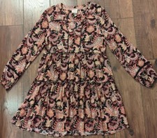 Knox Rose Womens Tiered Floral Paisley Long Sleeve Mini Boho Dress Size Small