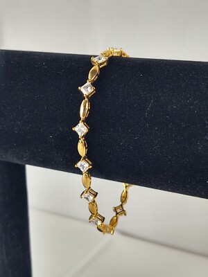 Stamped 925 China Gold Faux Diamond Safety Closure Bracelet