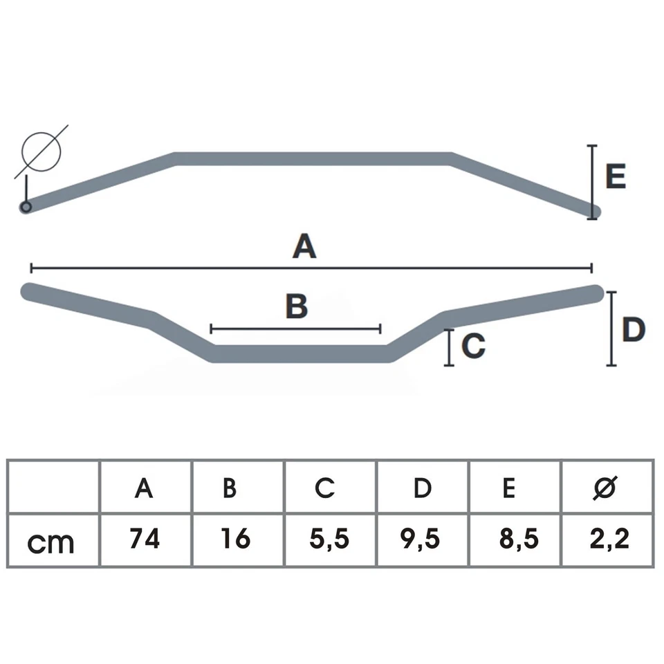 Manubrio Alluminio Moto Scooter Custom Naked diametro 22 mm Argento - Immagine 2 di 2