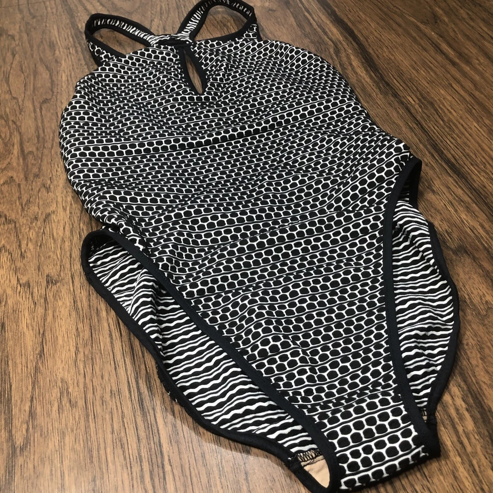 Traje de baño vintage JAG de una pieza talla 14 jacquard texturizado geométrico hecho en EE. UU. B&W Foto 2 de 4