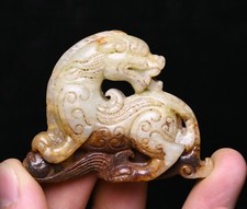 Old Dynasty Jade Carved Dragon Pixiu Brave Troops Beast Exorcize Amulet Pendant