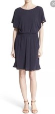 New Tory Burch 'Shia' Vegan Leather Trim Blouson Dress- Navy- Large- $395