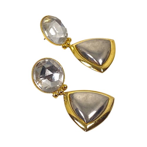 Vintage Earrings Mixed Metals Rhinestone Modernist Drop Dangle Couture Runway - Picture 10 of 13