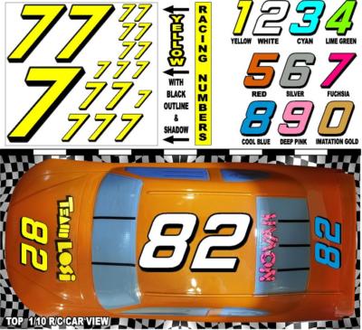 YELLOW  (#7's) Racing Numbers Decal Sticker Sheet 1/8 - 1/10 -1/12 for RC Models