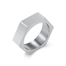 Men Cool Ring Stainless Steel Masculine Geometric Hexagon Band Cocktail Party