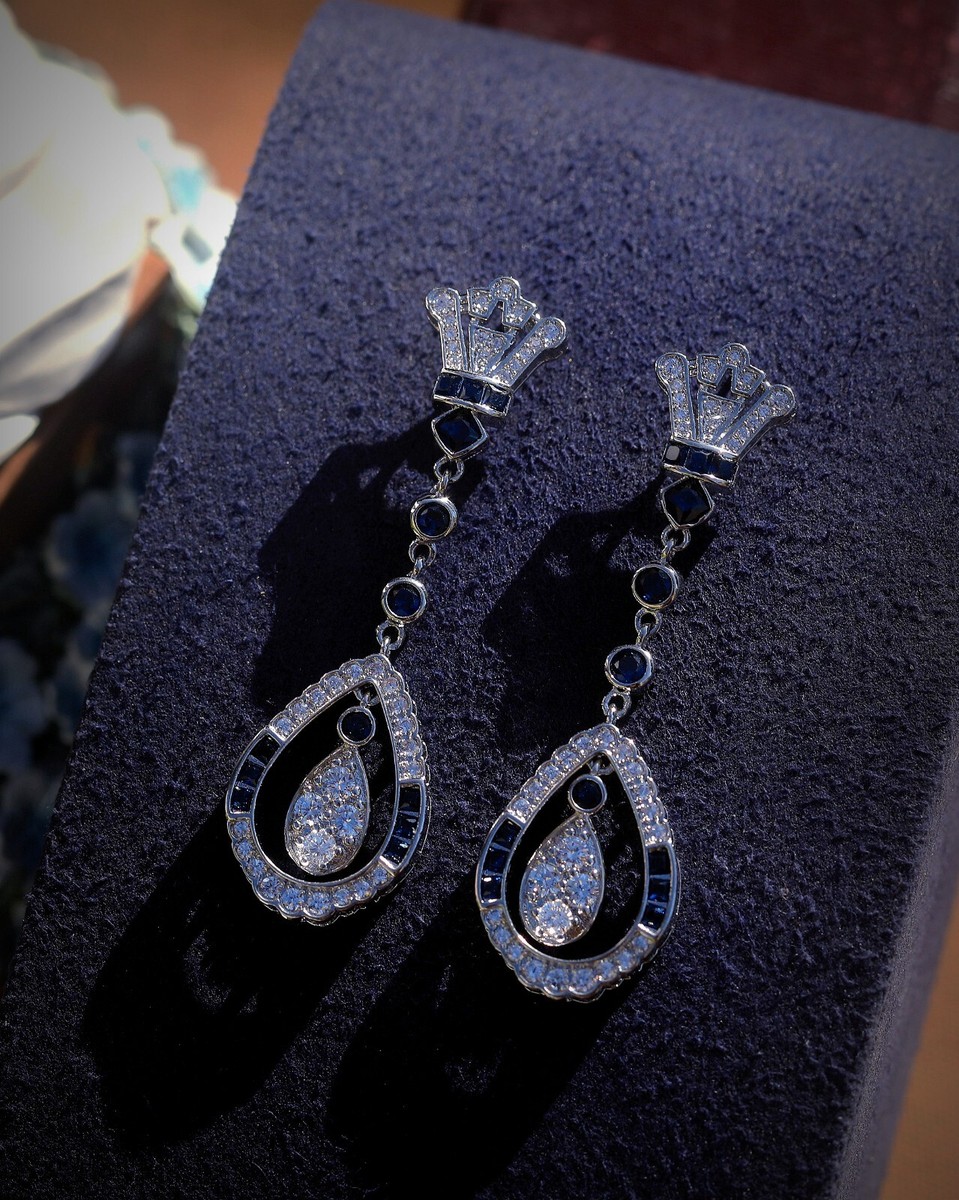 Boucles D'oreilles Clip Art Déco Couronne CZ Vert - Style Great Gatsby Unique