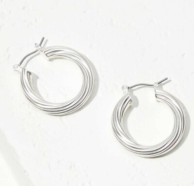 $34 NWT LOFT SILVER TONE TWISTED HOOP EARRING SET- JC307