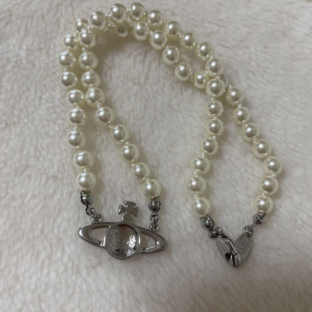Vivienne Westwood Necklace Pearl Choker Silver IN BOX [EJ609
