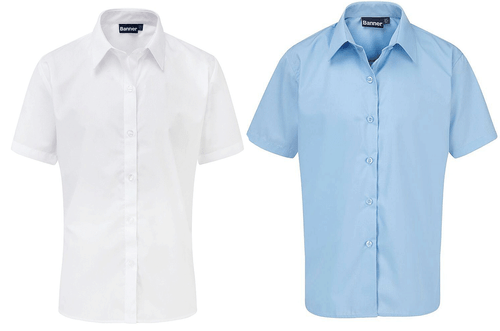 Kinder Mädchen Schuluniform Shirt Einzelpack bügelleicht weiß blau kurzarm - Bild 1 von 3