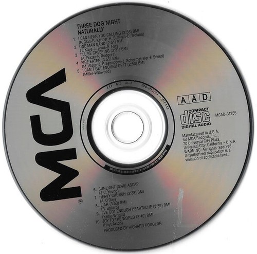 CD Rock Three Dog Night Naturally CD, Album, RE 0 Pop Rock (NM or M- / NM or M-) - Imagen 3 de 5