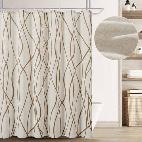 Extra Long Linen Shower Curtain, 84 Inch Long Tan Beige Xlong Premium