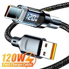 120w Super Fast USB Type-C Charging Cable Braid Phone Charger Lead with Display